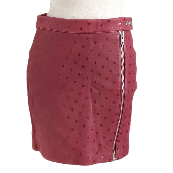 ZOE KARSSEN RED SHEEP LEATHER SHIMMER STAR EXPOSED ZIPPER MINI SKIRT - S - Picture 2 of 9